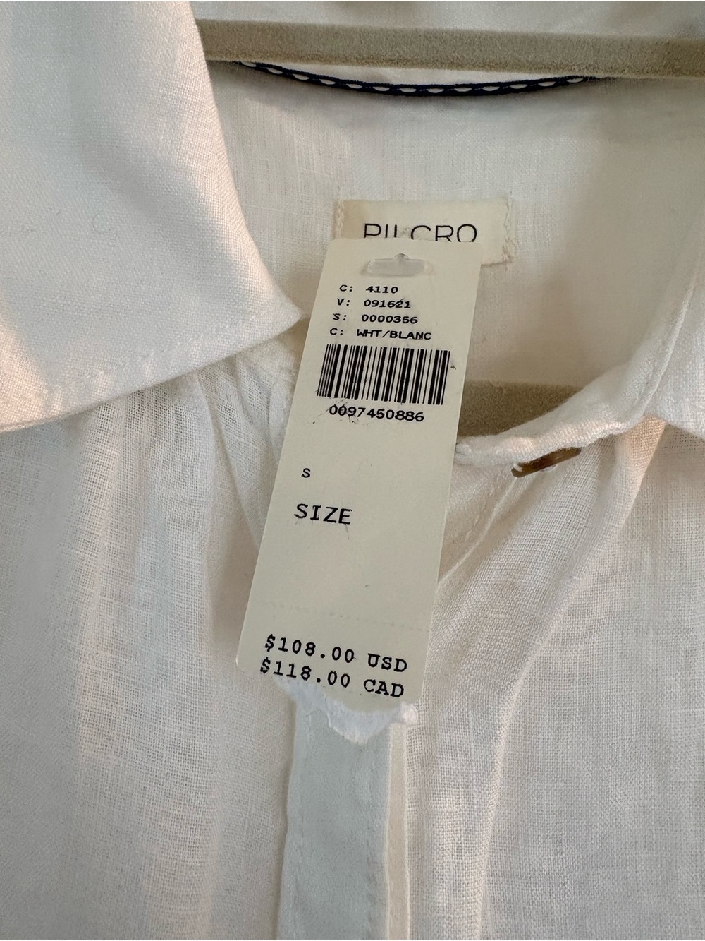 NWT Pilcro White Linen Button-Up Shirt, S - Picture 2 of 2